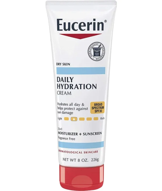 Eucerin Daily Hydration Broad Spectrum SPF 30 Sunscreen Body Cream for Dry Skin 8 Oz Tube