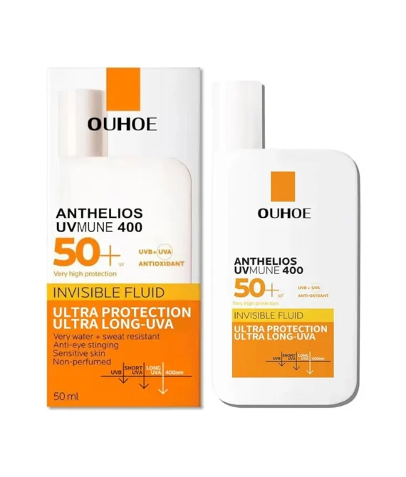 SunscreenFluid Invisible sunscreen SPF50+Water-fit Sun Serumwith CollagenHyaluronic AcidCentella Asiatica Oligopeptide-1 Titanium Dioxide.