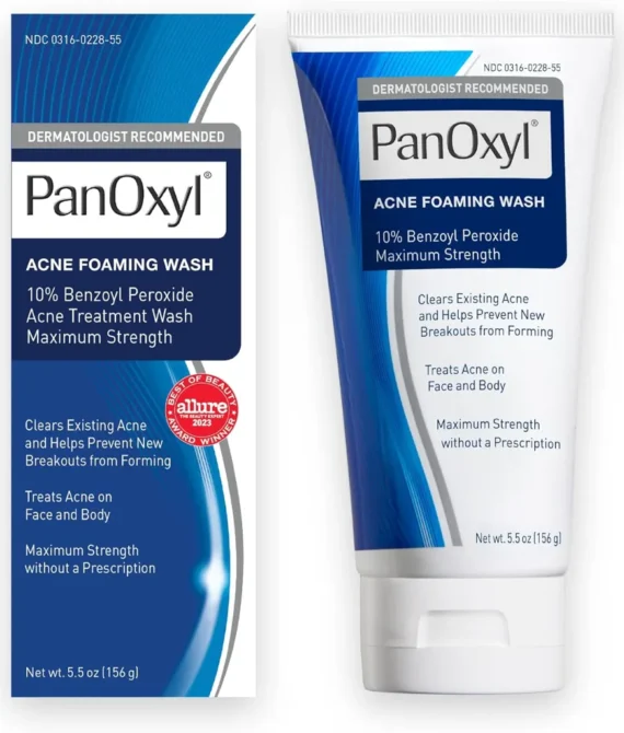 PanOxyl Acne Foaming Wash Benzoyl Peroxide 10% Maximum Strength Antimicrobial 5.5 Oz