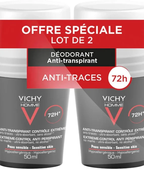 Vichy Homme Antitranspiranter Deoroll-on 72hPack of 2 (2 x 50ml)