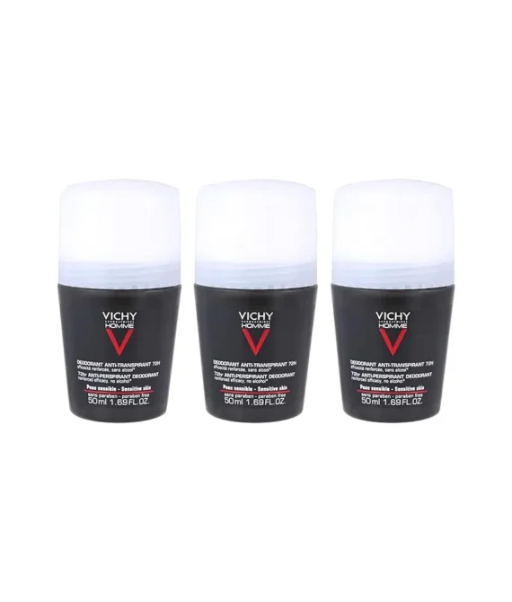 Mens 48H Vichy Homme Anti-Transpirant Deodorant – Set of 3 50ml