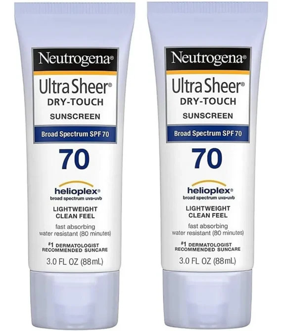 Neutrogena Ultra Sheer Dry-Touch Water Resistant and Non-Greasy Sunscreen Lotion with Broad Spectrum SPF 70 3 fl. oz (Pack of 2)