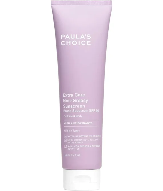 Paulas Choice Extra Care Non Greasy Oil Free Face & Body Sunscreen SPF 50 | UVA & UVB Protection | Water & Sweat Resistant | 5 Ounce