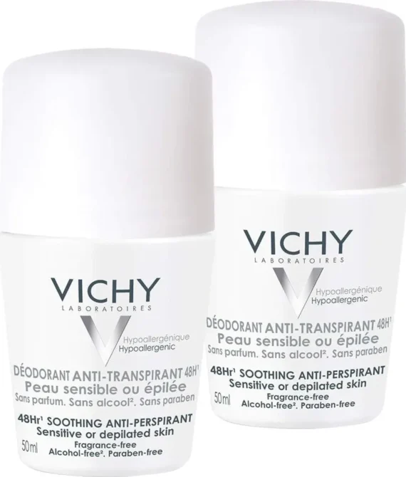 Vichy Deodorant Roll-On Sensitive Anti-Translucent 48h Double Pack of 2 x 50 ml