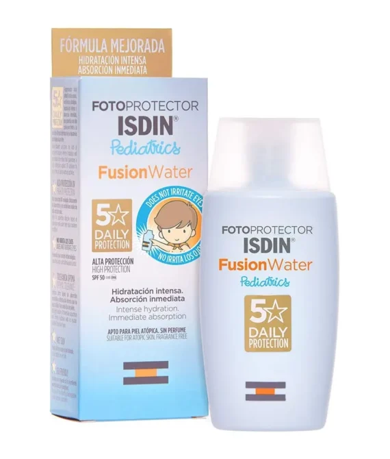 Isdin Pediatrics Fusion Water Spf 50 50Ml | Facial Sun Cream For Kids | Ultra-Light Texture | Does Not Sting Eyes | Suitable For All Skin Types