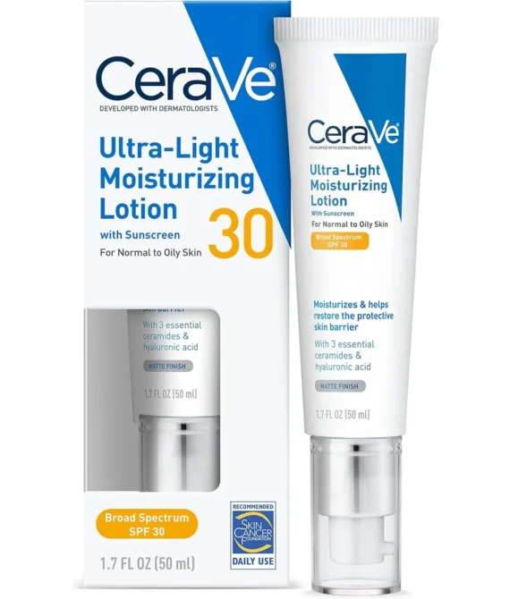 CeraVe Moisturizing Lotion SPF 30| Sunscreen and Face Moisturizer with Hyaluronic Acid & Ceramides | Oil Free | 1.7 Ounce