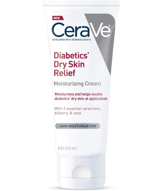 CeraVe Moisturizing Cream for Diabetics Dry Skin | Urea Cream with Bilberry for Face and Body | Fragrance Free & Paraben Free | 8 Ounce