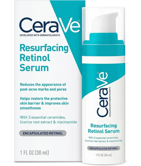 CeraVe Retinol Serum for Post-Acne Marks and Skin Texture | Pore Refining Resurfacing Brightening Facial Serum with Retinol and Niacinamide | Fragrance Free Paraben Free & Non-Comedogenic| 1 Oz