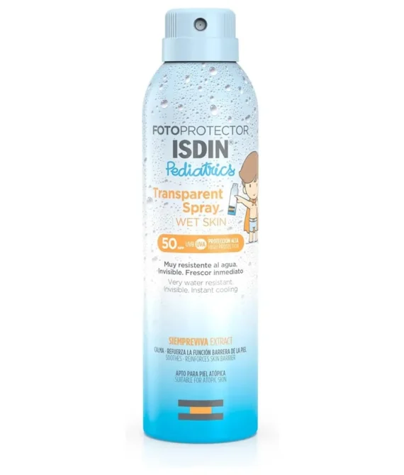 Isdin Wet Skin Pediatrics Sunscreen Transparent Spray (250Ml) | Suitable For Children From 3 Years Old Onwards | High Uvb Uva Protection