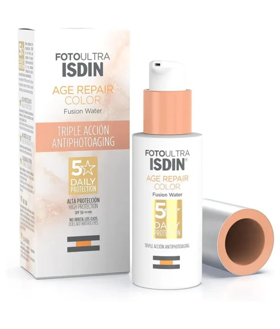 Isdin Fotoultra Age Repair Color Fusion Water Spf 50 – Tinted Facial Sunscreen | Triple Anti-Aging Action | Natural Coverage 50 Ml