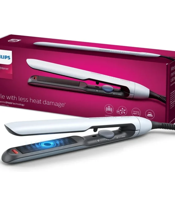 PHILIPS Hair Straightener BHS520/00 ThermoShield Technology to lower heat damage Argan Oil Infused Plates 2x Ionic Care for Frizz-free smooth shiny hair (New Model) Blue