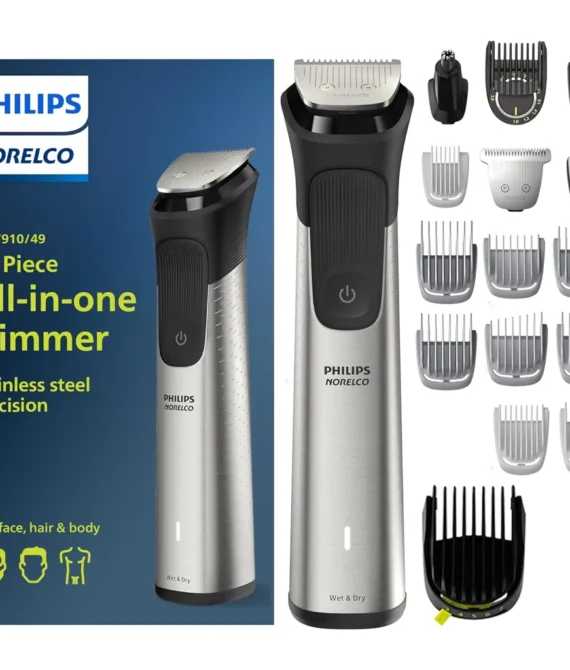 Philips Norelco Multigroom Series 7000 Mens Grooming Kit with Trimmer for Beard Head Hair Body Groin and Face – NO Blade Oil Needed MG7910/49