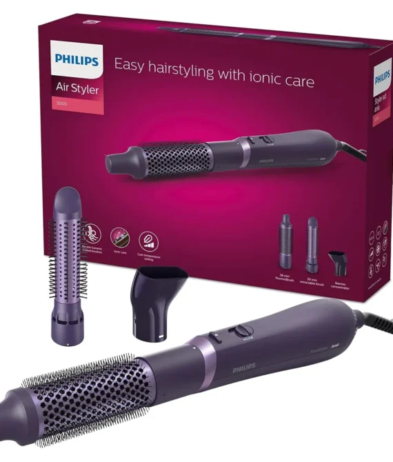 Philips 3000 Series Blower Brush with Ceramic Coating and Keratin Ionic Function 3 Accessories (Model BHA305/00)