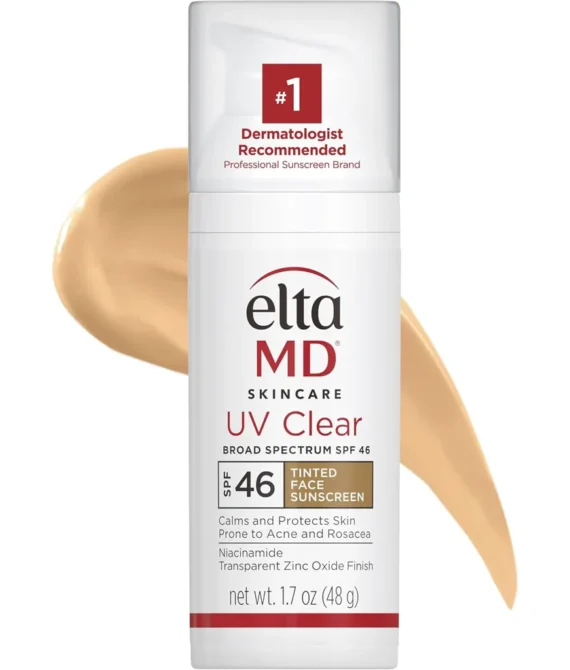 EltaMD UV Clear Facial Sunscreen SPF 46 For Skin Types Prone To Acne Rosacea & Hyperpigmentation Tinted 48g1.7oz Cream