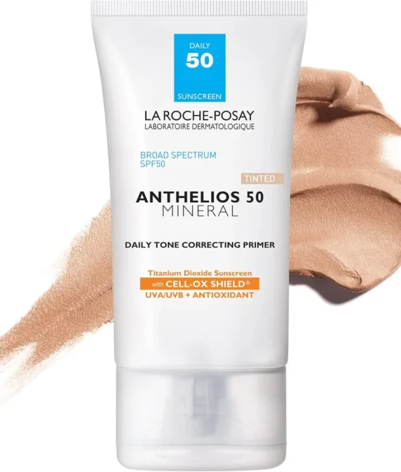 La RochePosay Anthelios Mineral Daily Tone Correcting Tinted Face Primer with Broad Spectrum SPF 50 Mineral Sunscreen with Titanium Dioxide 1.35 Fl. oz