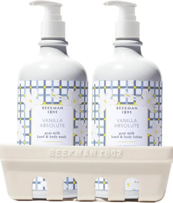Beekman 1802 Hand Care Caddy Set Vanilla Absolute Goat MilkBased Hand Wash & Lotion Set for Dry Hands Naturally Rich in Lactic Acid & Vitamins CrueltyFree Bodycare 2x 12.5 oz Each