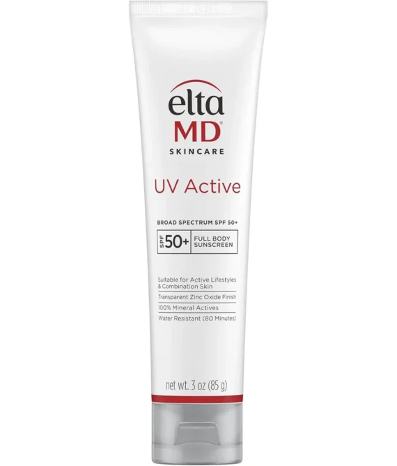 EltaMD UV Active Mineral Sunscreen with Zinc Oxide SPF 50+ Water Resistant Sunscreen Up to 80 Minutes 3.0 oz Tube