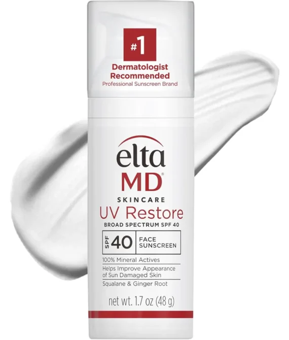 EltaMD UV Restore AntiAging Face Sunscreen BroadSpectrum SPF 40 Mineral Sunscreen Moisturizer to Improve Sun Damaged Skin Oil Free Fragrance Free Non Greasy2 fl. oz.