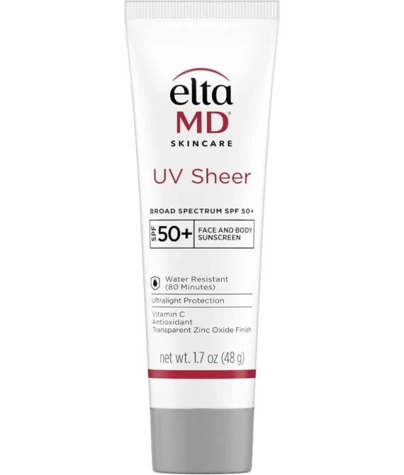 EltaMD UV Sheer SPF 50+ Face and Body Sunscreen Lotion Water Resistant Sunscreen with Zinc Oxide Broad Spectrum MineralBased Sun Protection NonGreasy Lightweight Oil Free Sunscreen 1.7 oz Tube