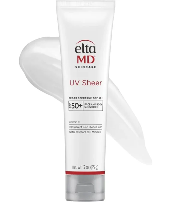 EltaMD UV Sheer SPF 50+ Face and Body Sunscreen Lotion Water Resistant Sunscreen with Zinc Oxide Broad Spectrum MineralBased Sun Protection NonGreasy Lightweight Oil Free Sunscreen 3 oz Tube