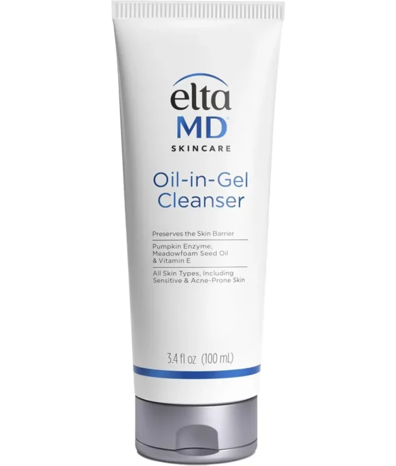 EltaMD OilInGel Face Cleanser Gentle Daily Facial Cleanser Removes Hard to Remove Sunscreen and Makeup Safe for Acne Prone and Sensitive Skin Types Dermatologist Tested 3.4 oz Tube