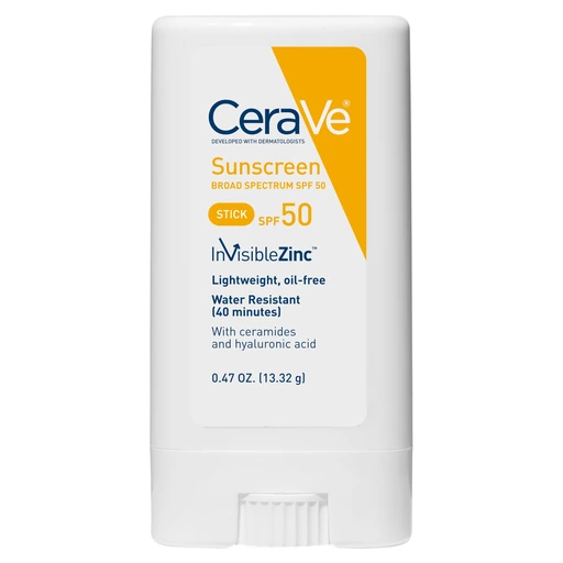 CeraVe Mineral Sunscreen Stick, SPF 50 Face Sunscreen, Travel Size, 0.47oz