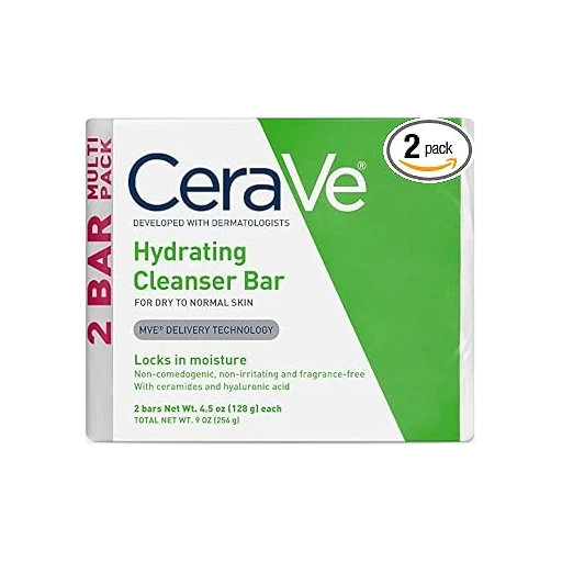 CeraVe Hydrating Cleanser Bar, Soap-Free Face & Body Cleanser, 2-Pack - Image 3