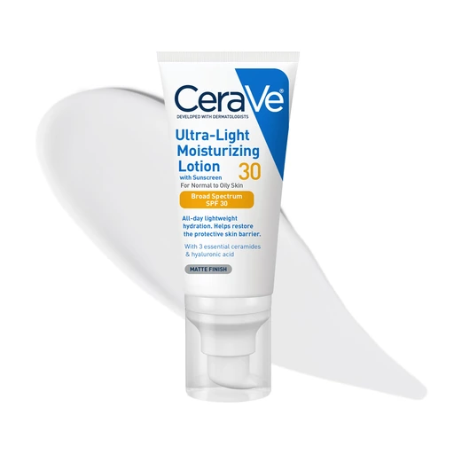 CeraVe Ultra-Light Moisturizing Lotion SPF 30, Sunscreen for Face, 1.7oz Skin Care, Face Moisturizer, Hyaluronic Acid, Sunscreen Lotion, Facial Moisturizer, Oil Free, Matte Finish, Ceramides