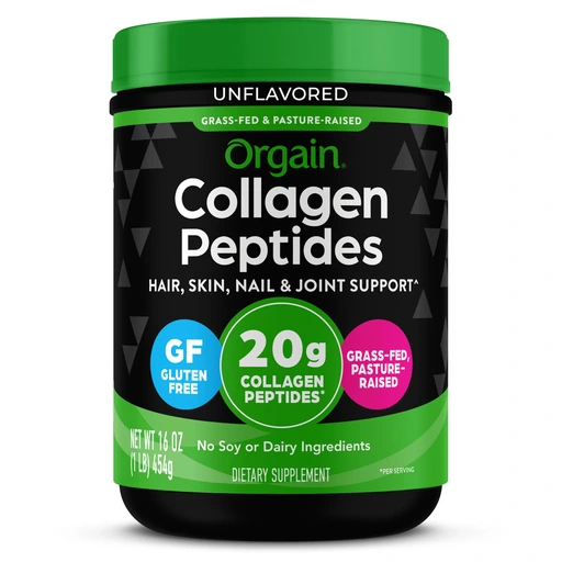 Orgain Hydrolyzed Collagen Peptides Powder For Women & Men, 20g Grass Fed Collagen, Unflavored - Hair, Skin, Nail, & Joint Support Supplement, Paleo & Keto, Non-GMO, Type I and III, 1lb