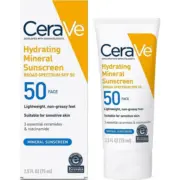 CeraVe Hydrating Mineral Sunscreen SPF 50 Face Sunscreen, Travel Size 2.5oz