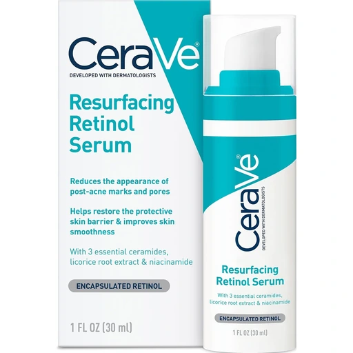 CeraVe Resurfacing Retinol Face Serum with Niacinamide, Pore Minimizer, 1oz Skin Care Brightening Serum with Licorice Root, Acne Scar & Hyperpigmentation Treatment, Dark Spot Corrector, Skin Repair