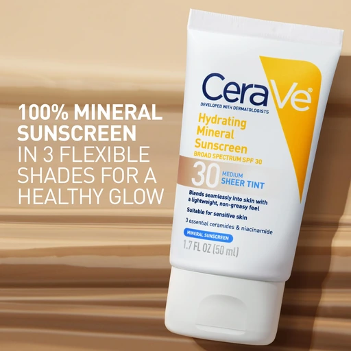 CeraVe Tinted Sunscreen for Face, Mineral SPF 30 Moisturizer, Medium, 1.7oz - Image 3