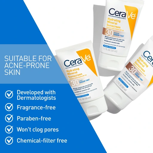 CeraVe Tinted Sunscreen for Face, Mineral SPF 30 Moisturizer, Medium, 1.7oz - Image 5