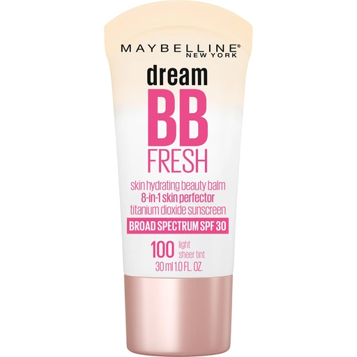 Maybelline Dream Fresh Skin Hydrating BB Cream, Light, 8-in-1 Skin Perfecting Beauty Balm, SPF 30, Oil-Free, 1 Fl Oz - 100 Light