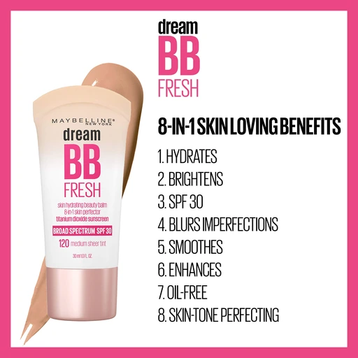 Maybelline Dream Fresh Skin Hydrating BB Cream, Light, 8-in-1 Skin Perfecting Beauty Balm, SPF 30, Oil-Free, 1 Fl Oz - 100 Light - Image 5