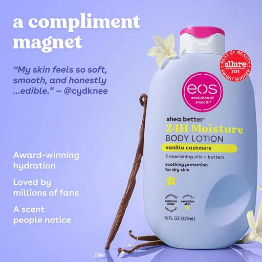 eos Shea Better Body Lotion- Vanilla Cashmere, 24-Hour Moisture, 16 fl oz - Image 4