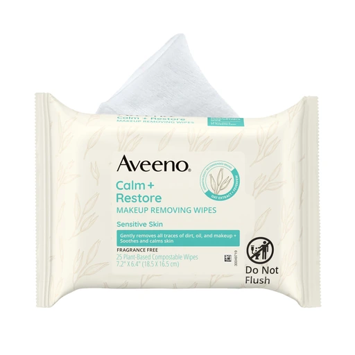 Aveeno Calm + Restore Unscented Makeup Remover Wipes, Alcohol-Free, 25 Ct