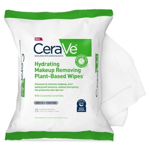 CeraVe Hydrating Fragrance-Free Plant-Based Makeup Remover Wipes with Glycerin & Ceramides, 25 Count - Nan
