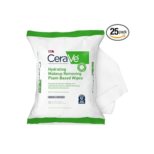 CeraVe Hydrating Fragrance-Free Plant-Based Makeup Remover Wipes with Glycerin & Ceramides, 25 Count - Nan - Image 3