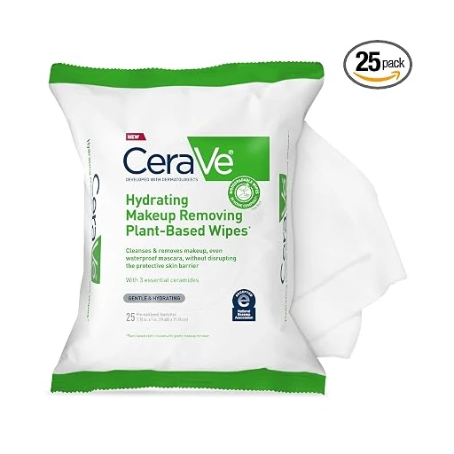CeraVe Hydrating Fragrance-Free Plant-Based Makeup Remover Wipes with Glycerin & Ceramides, 25 Count - Nan - Image 5