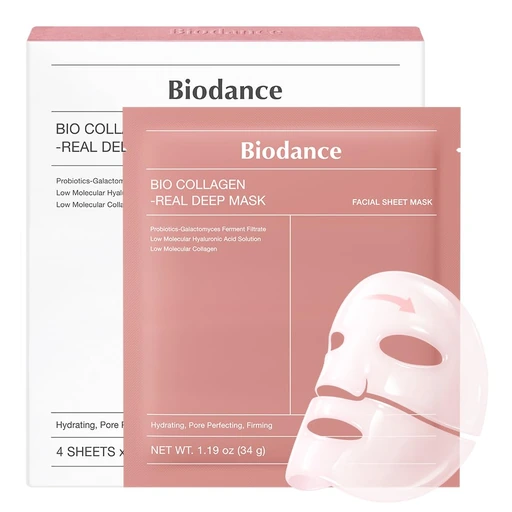 BIODANCE Bio-Collagen Real Deep Mask, Hydrating Overnight Hydrogel Face Mask, Pore Minimizing, Elasticity, Plumping, Travel Essentials & Self Care Gifts for Women, Korean Skin Care 1.19oz(34g) x 4ea