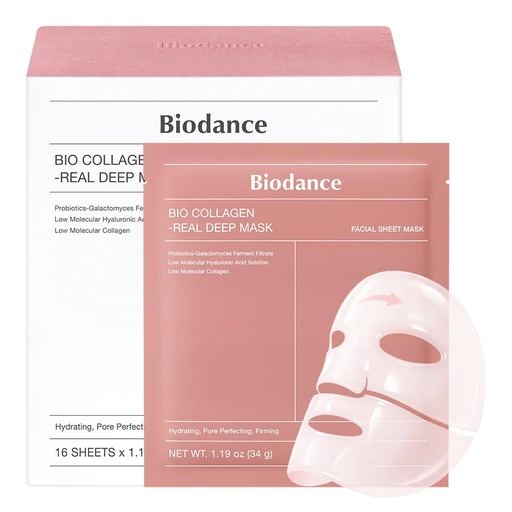 BIODANCE Bio-Collagen Real Deep Mask, Hydrating Overnight Hydrogel Face Mask, Pore Minimizing, Plumping, Elasticity Improvement, Korean Skin Care, Self Care Gifts for Women 1.19oz(34g) x 16ea