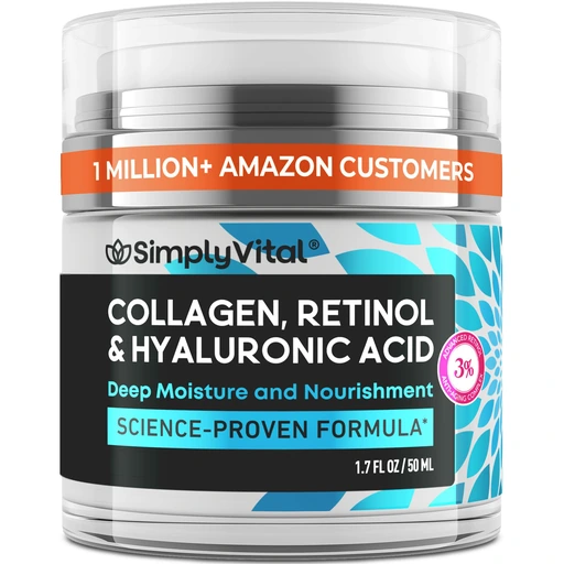 SimplyVital Face Moisturizer Retinol Collagen Hyaluronic Acid Cream 1.7 oz