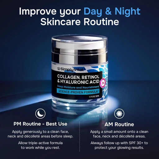 SimplyVital Face Moisturizer Retinol Collagen Hyaluronic Acid Cream 1.7 oz - Image 4