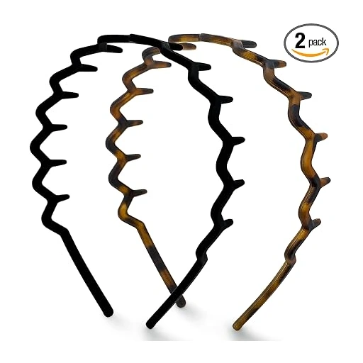 Kitsch Zig Zag Headbands for Women - Black and Tortoise, 2 pcs - Image 4