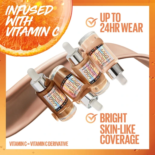 Maybelline Super Stay 24HR Skin Tint Foundation - Light-to-Medium Radiant Coverage, Infused with Vitamin C, Shade 118 - Image 3