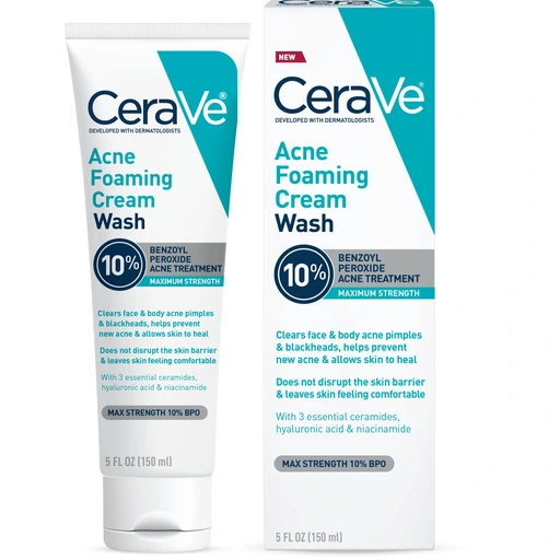 CeraVe Acne Foaming Cream Wash with 10% Benzoyl Peroxide Facial Cleanser, 5oz - Nan