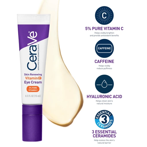 CeraVe Vitamin C Serum & Vitamin C Eye Cream Skin Care Set Skin Brightening Serum with Hyaluronic Acid for Face & Under Eye Cream with Caffeine for Dark Circles and Puffiness - Image 4