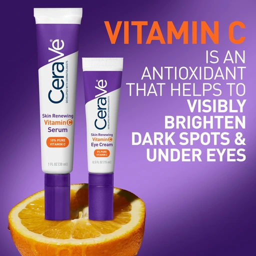 CeraVe Vitamin C Serum & Vitamin C Eye Cream Skin Care Set Skin Brightening Serum with Hyaluronic Acid for Face & Under Eye Cream with Caffeine for Dark Circles and Puffiness - Image 5