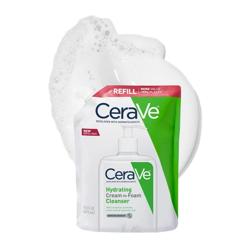 CeraVe Hydrating Cream-to-Foam Face Wash for Dry Skin, 16oz Refill Pouch - Nan
